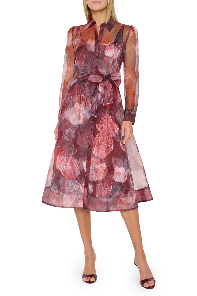 Suzie Floral Long Sleeve Midi Dress, Main, color, RED MULTI