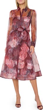 Milly Suzie Floral Long Sleeve Midi Dress