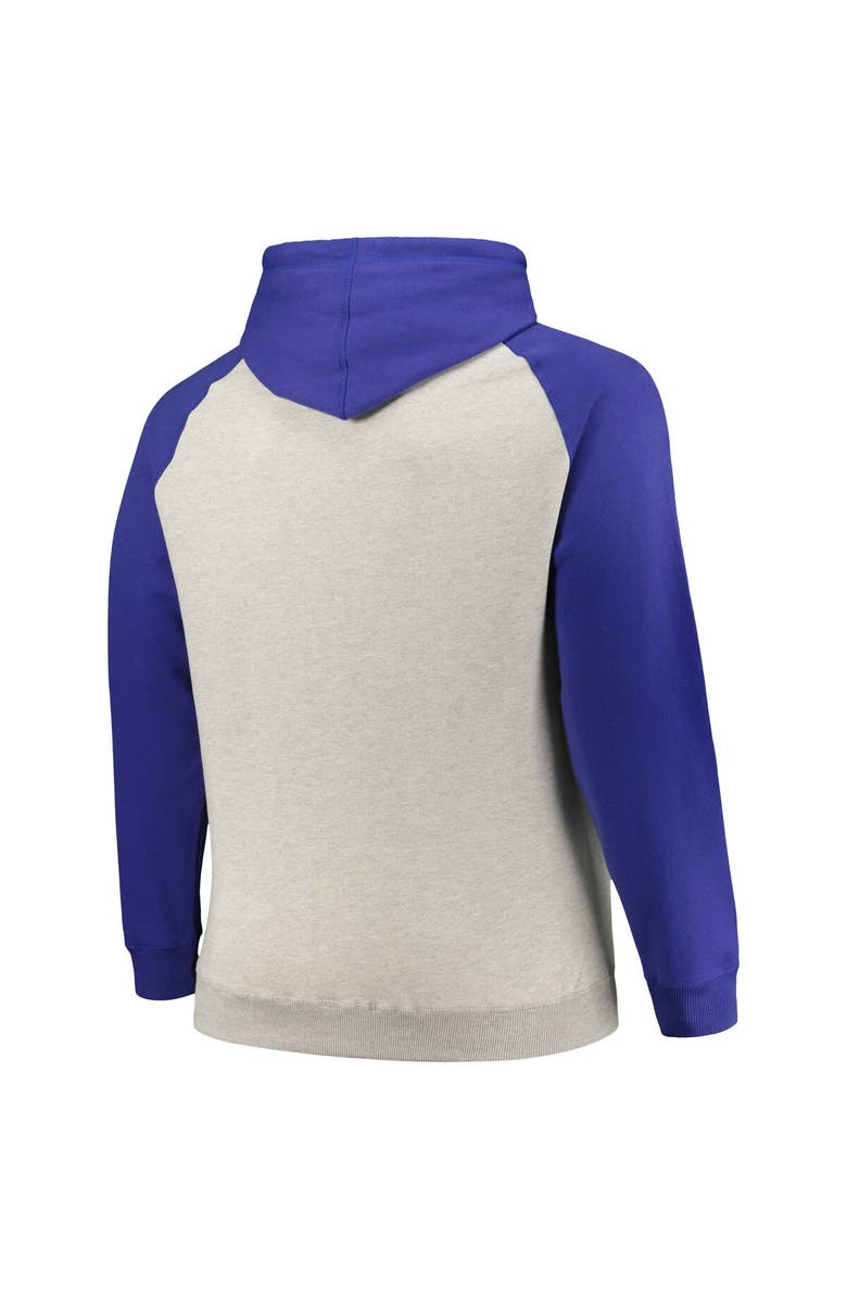 PROFILE Men's Profile Heather Gray/Royal New England Patriots Big & Tall Favorite Arch Throwback Raglan Pullover Hoodie, Alternate, color, 