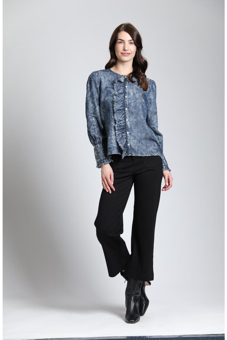 Moon Wash Balloon Sleeve Button-Up Shirt, Alternate, color, INDIGO