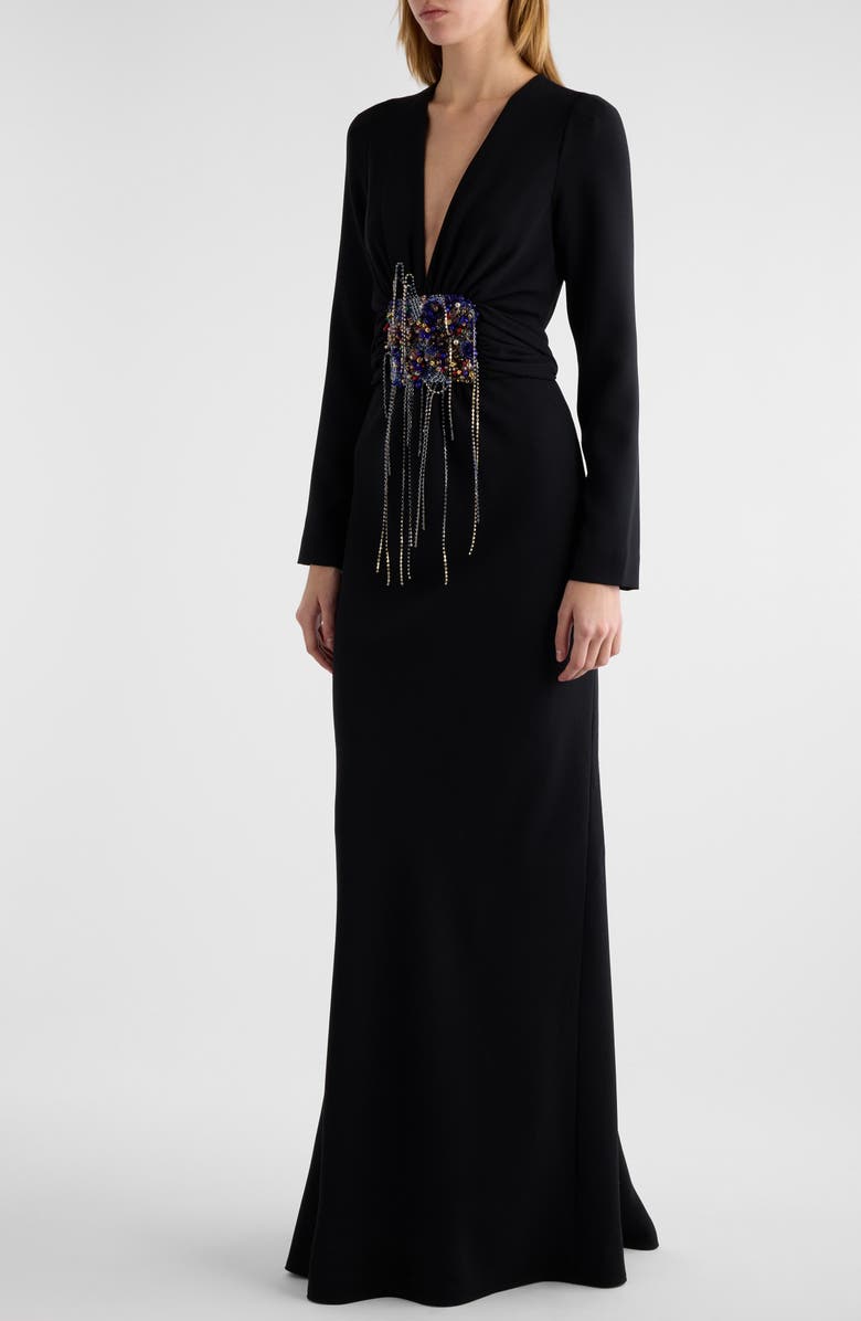Dries Van Noten Dofilia Embellished Long Sleeve Gown, Alternate, color, Black