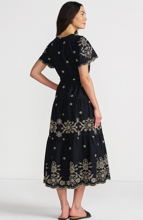 LANDS' END LANDS' END TIERED COTTON POPLIN EMBROIDERED MAXI DRESS