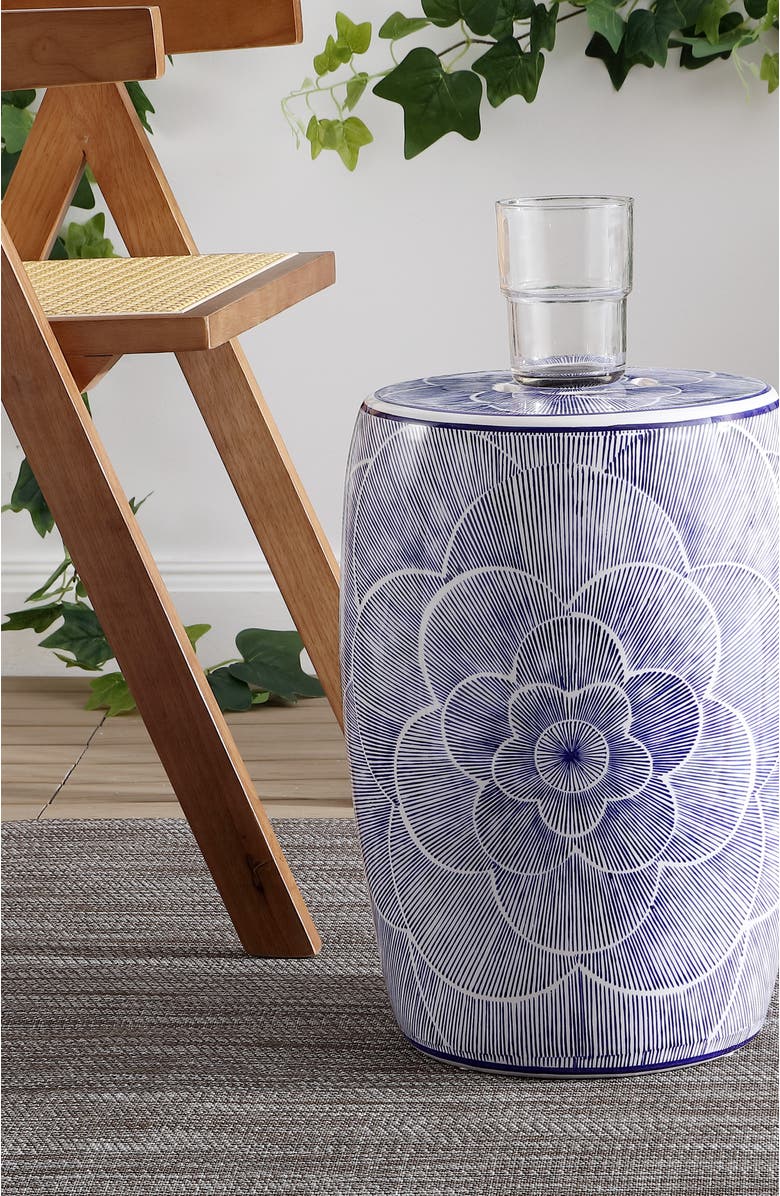 JONATHAN Y Camellia 17" Ceramic Drum Garden Stool, Alternate, color, Blue