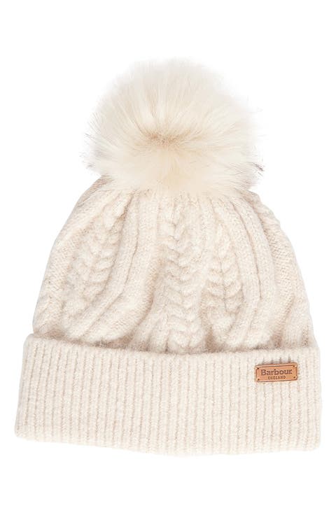 Elsdon Faux Fur Pompom Cable Stitch Beanie