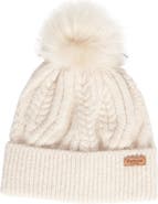 Barbour Elsdon Faux Fur Pompom Cable Stitch Beanie