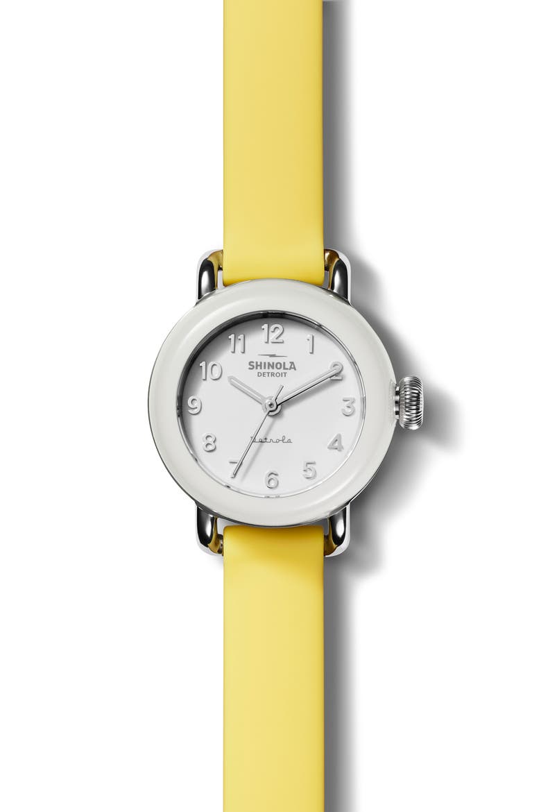 Detrola Pee Wee Silicone Strap Watch, 25mm, Main, color, WHITE/ YELLOW