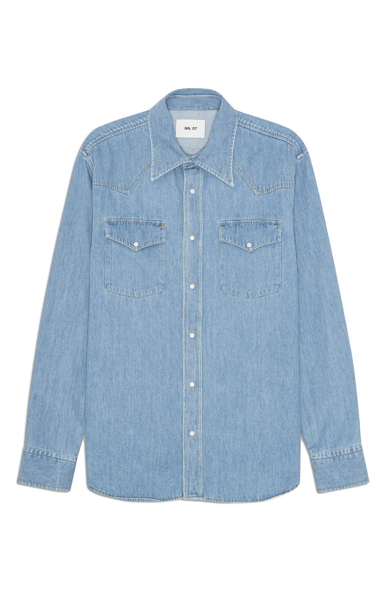 NN07 Ricky 50015 Cotton Corduroy Snap-Up Western Shirt, Main, color, Light Indigo