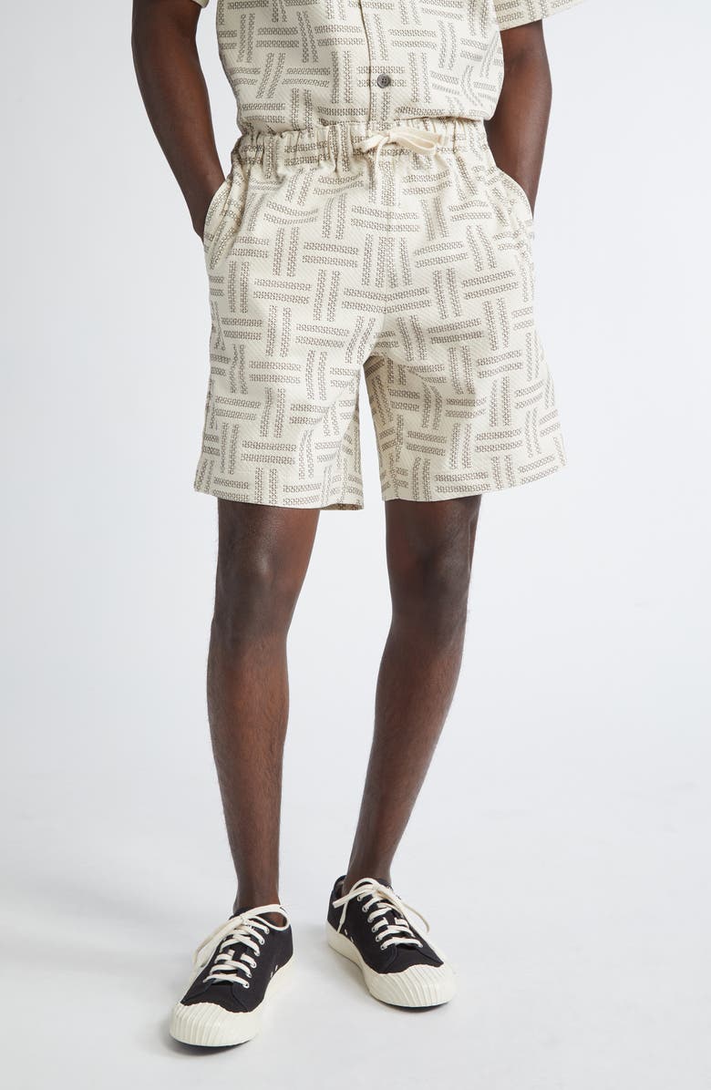 KENZO Weave Stretch Cotton Drawstring Shorts, Main, color, 