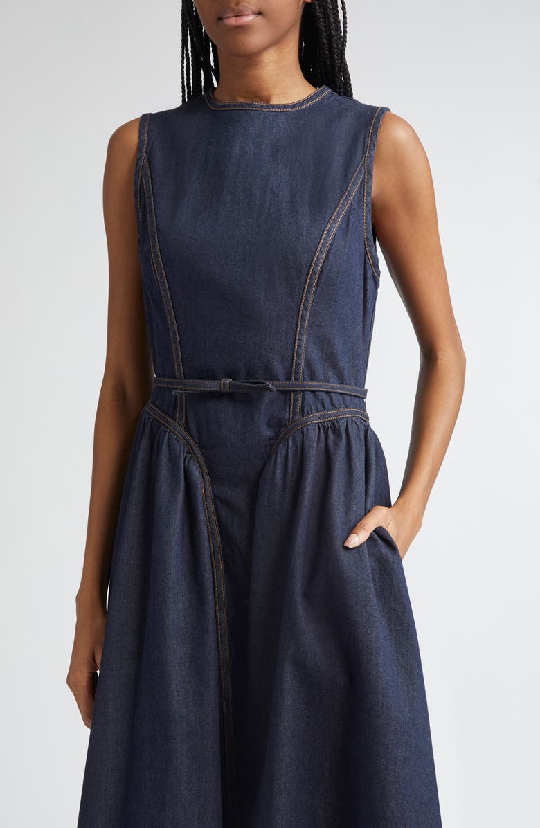 Zimmermann Belted Paneled Denim Midi Dress, Alternate, color, Night Sky