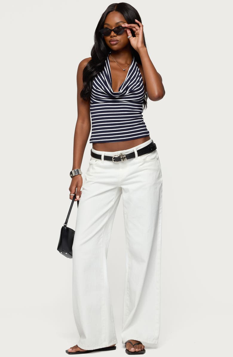 EDIKTED Stripe Cowl Neck Halter Top, Alternate, color, Navy-And-White