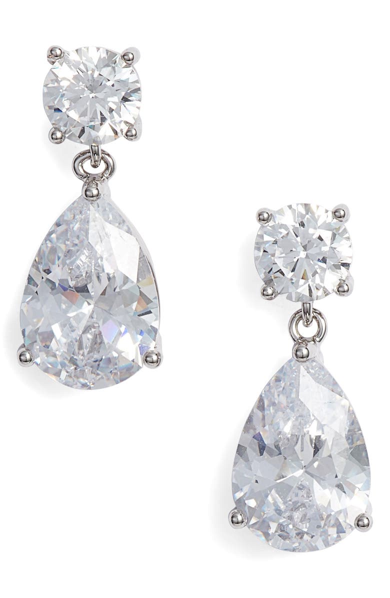 Nordstrom Cubic Zirconia Teardrop Earrings, Main, color, Clear- Silver