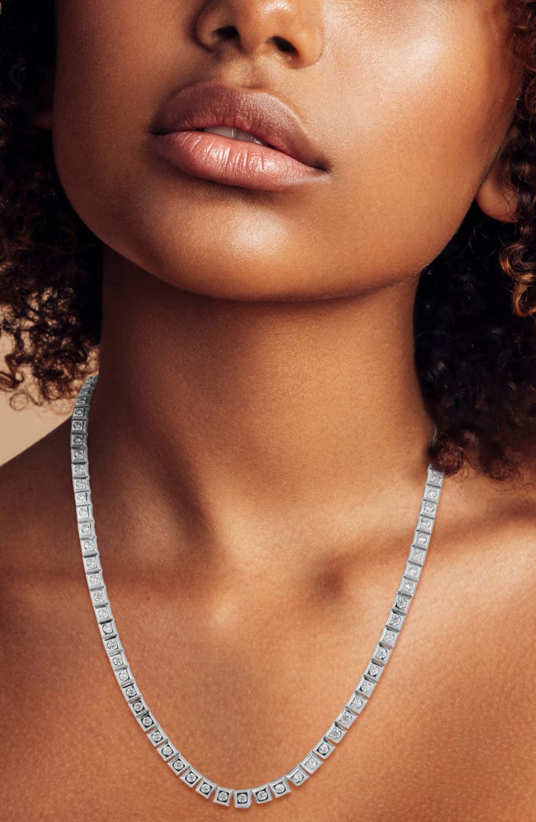 GLAZE JEWELRY Cubic Zirconia Tennis Necklace, Alternate, color, Silver