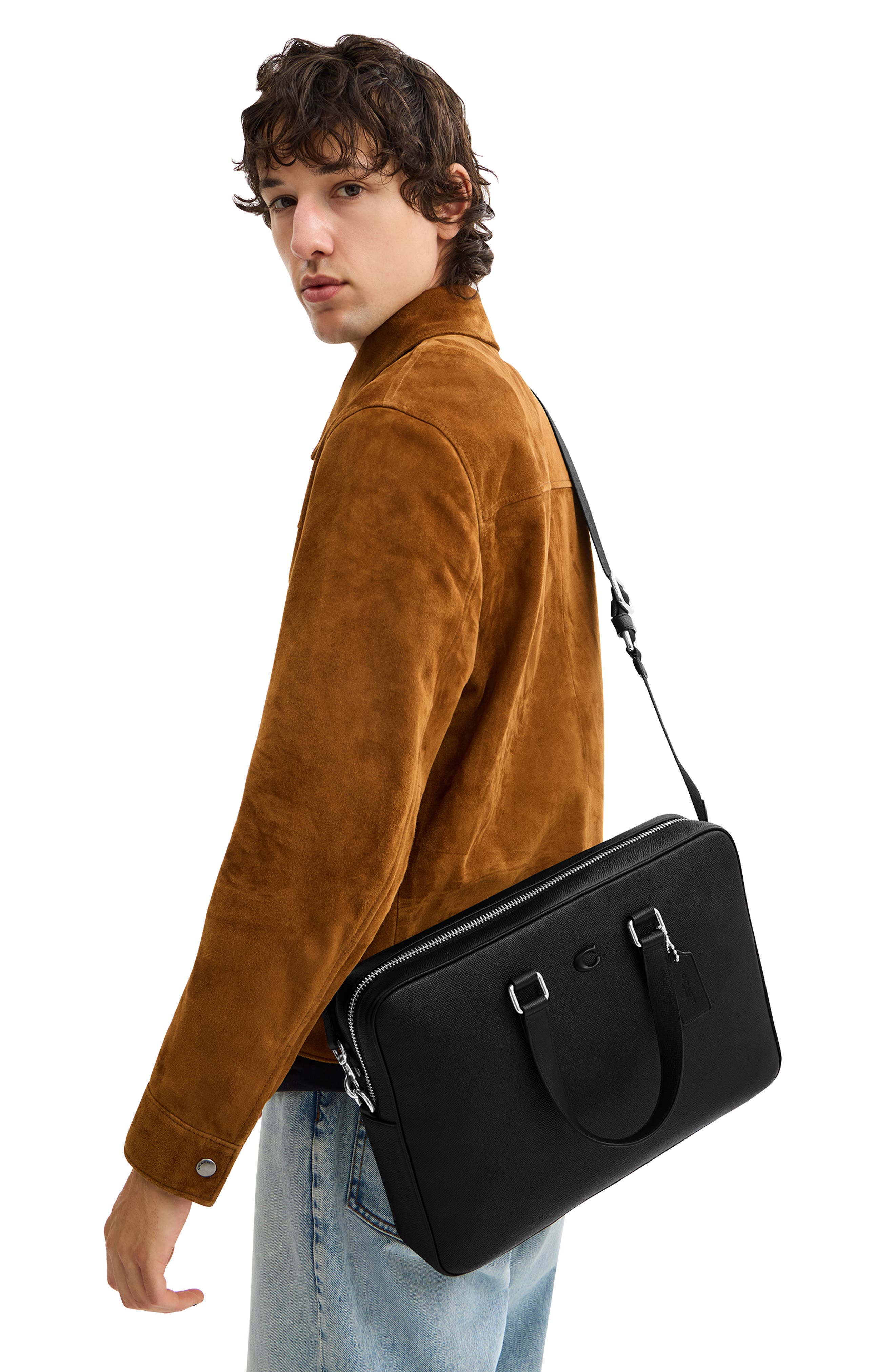 COACH Caden Leather Briefcase, Alternate, color, Black