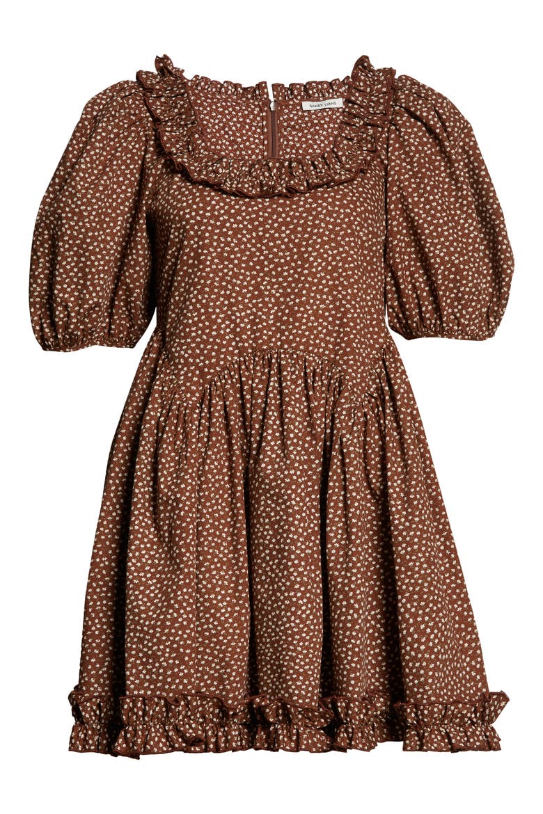 Egret Print Babydoll Dress, Alternate, color, BROWN NANO FLORAL