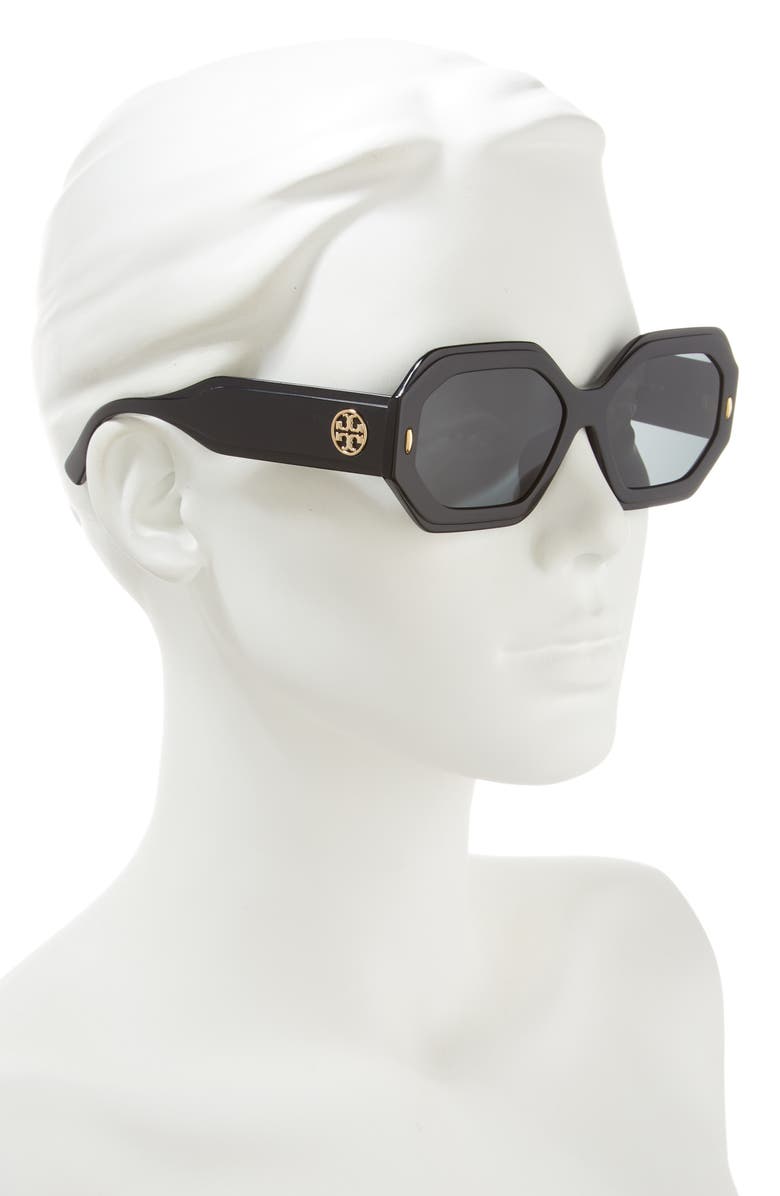 Tory Burch 55mm Geometric Sunglasses, Alternate, color, Black / Dark Grey