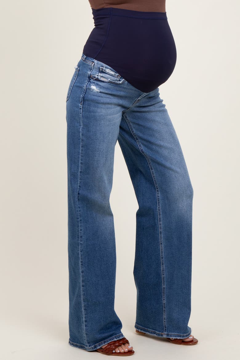 Lightly Distressed Wide Leg Maternity Jeans, Alternate, color, Blue