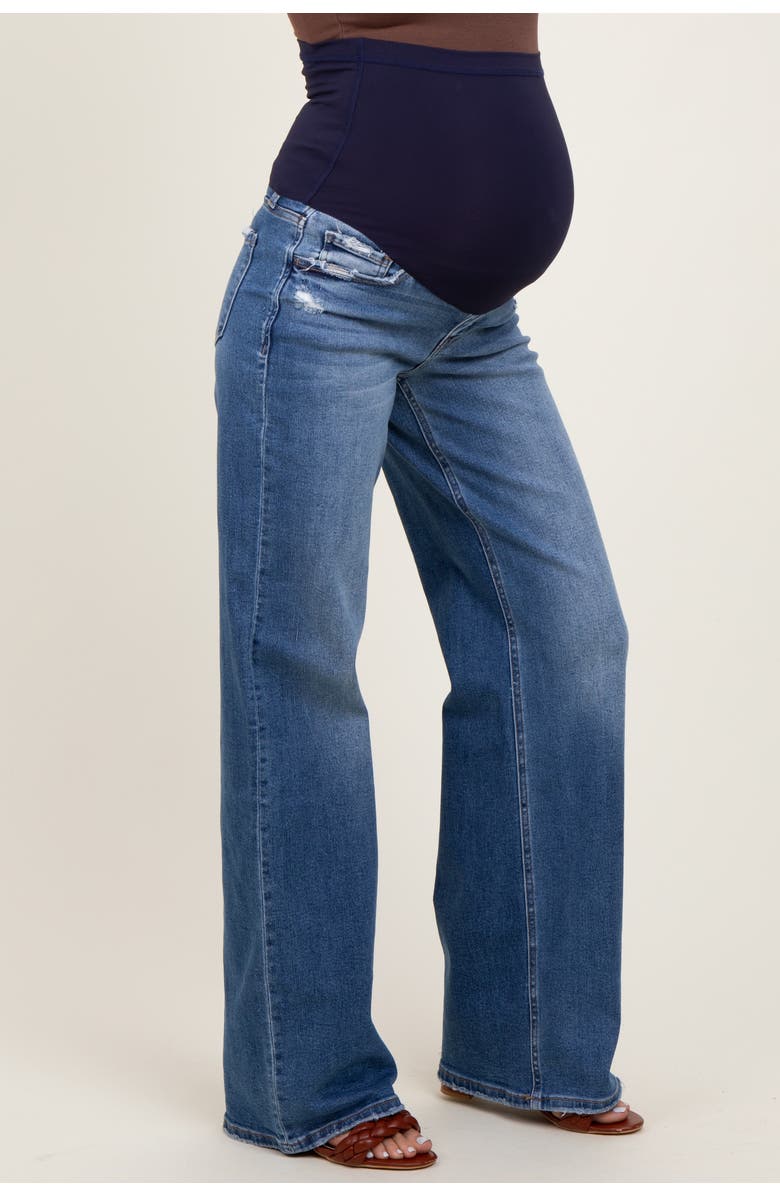 PinkBlush Lightly Distressed Wide Leg Maternity Jeans, Alternate, color, Blue