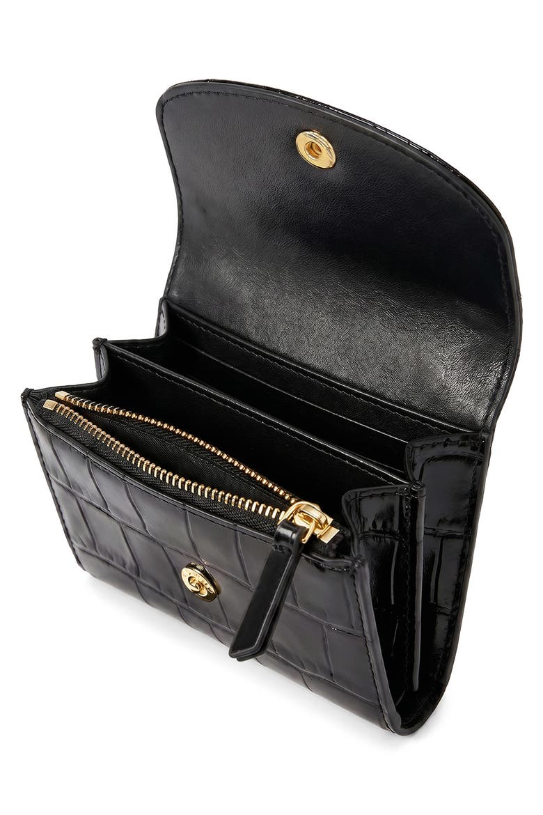 Croc Embossed Flap Leather Card Case, Alternate, color, BLACK