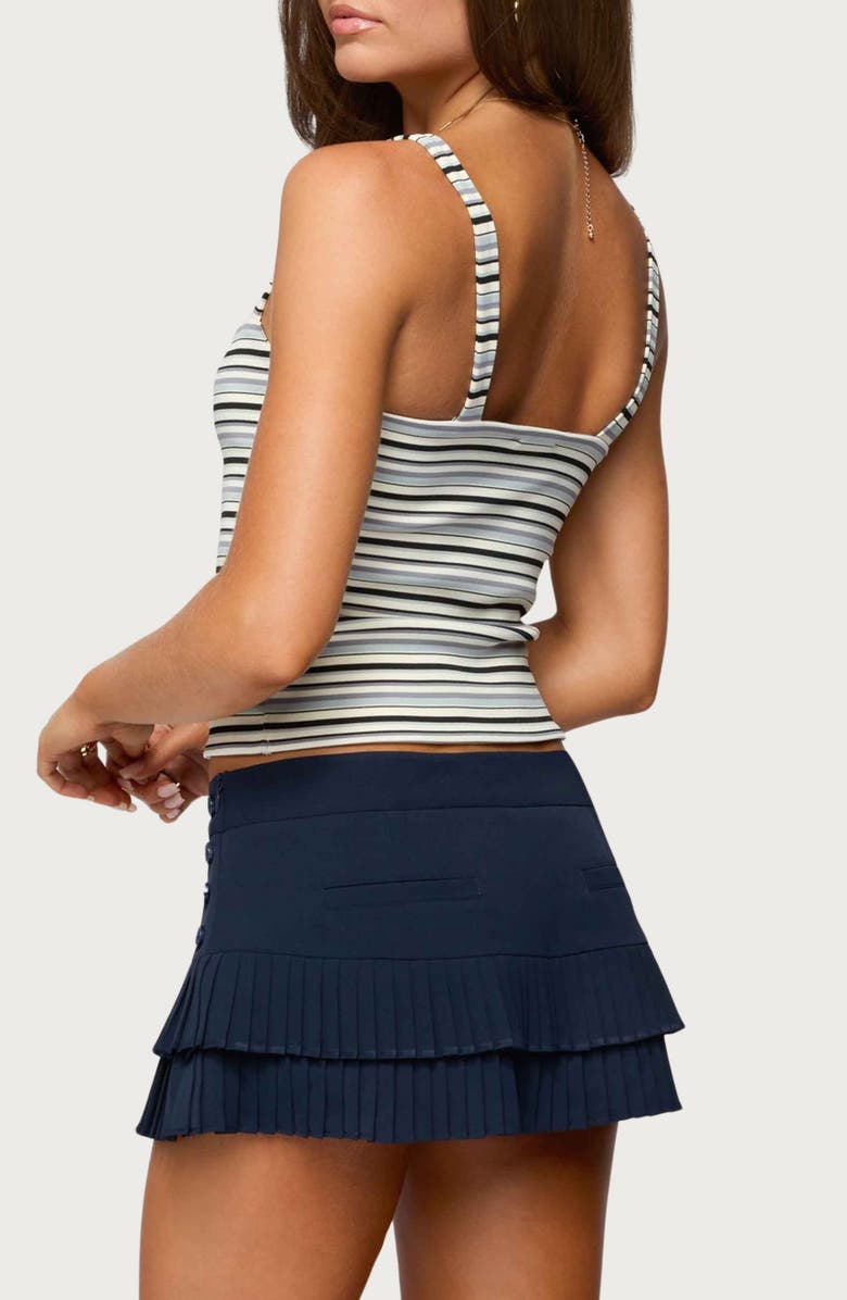 EDIKTED Adelia Stripe Ruched Crop Camisole, Alternate, color, Black-And-White