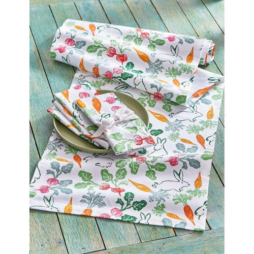 Tag Veggie Bunny Radish Carrot Print Cotton Table Runner Decor In Multi