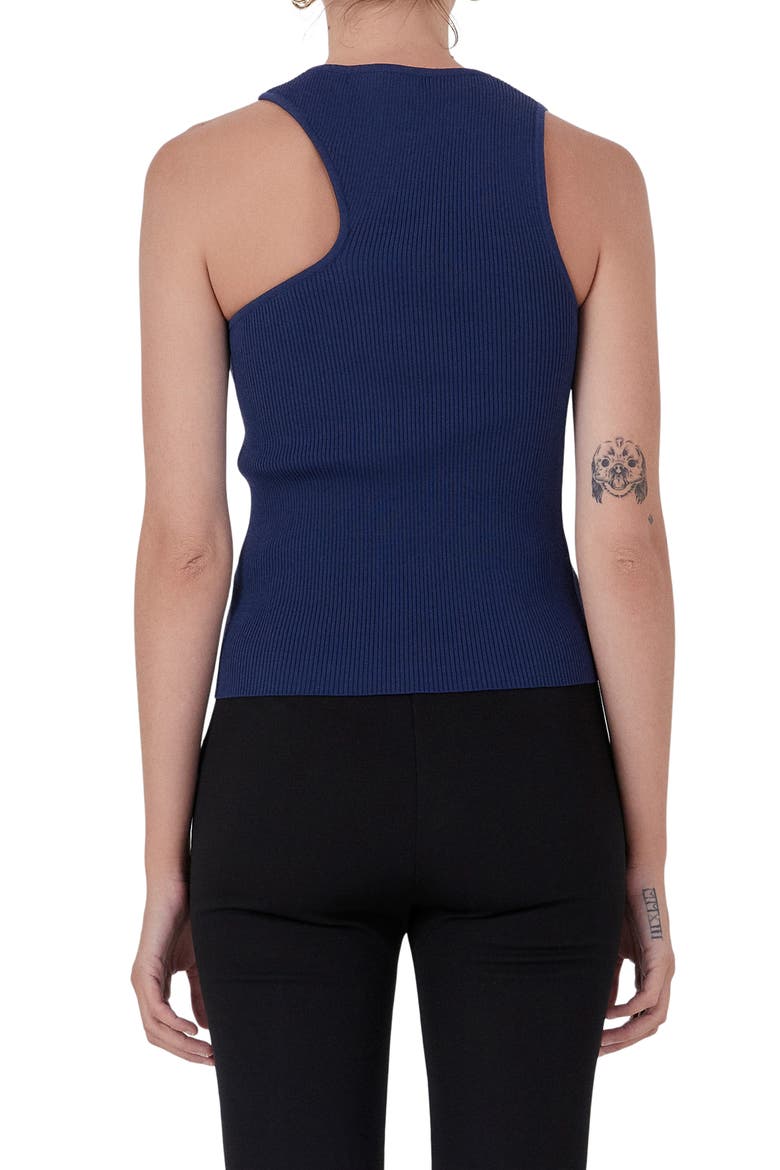 Asymmetric Cutout Rib Knit Tank Top, Alternate, color, NAVY