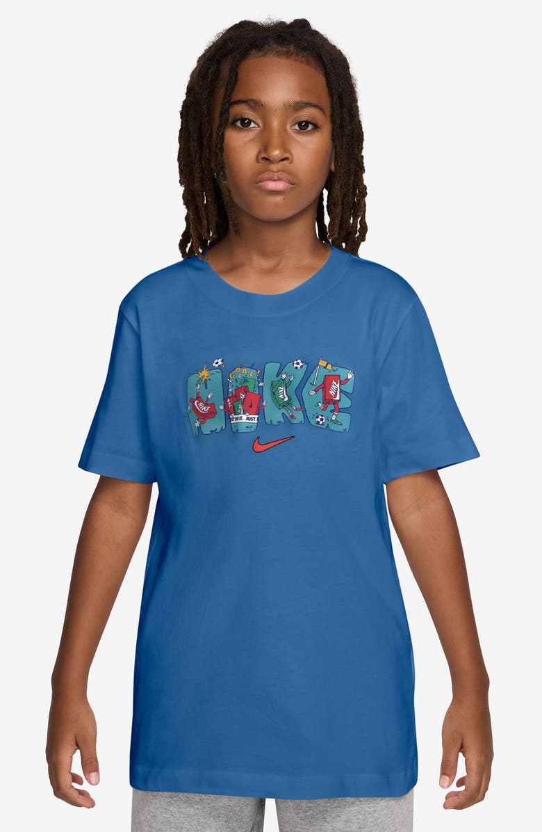 Nike Kids' Sportswear Soccer Boxy Cotton Graphic T-Shirt, Main, color, Star Blue
