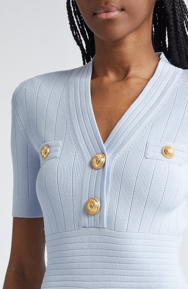 Balmain Button Detail Pointelle Rib Knit Minidress, Alternate, color, 