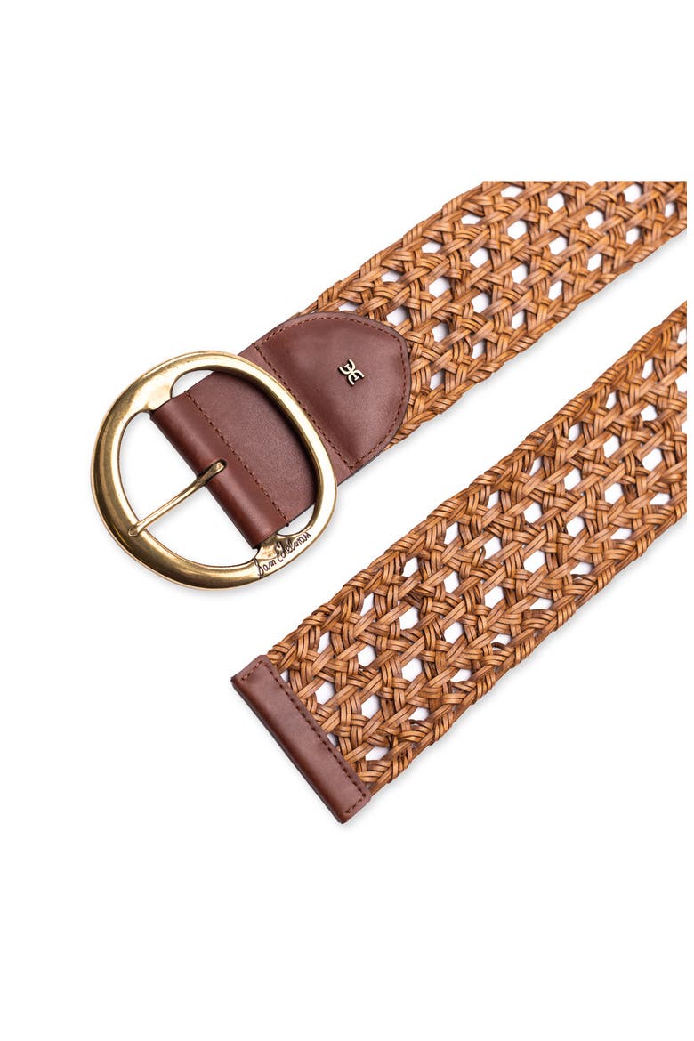 Woven Leather Belt, Alternate, color, BROWN