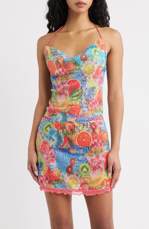 Sequin Cowl Neck Halter Top