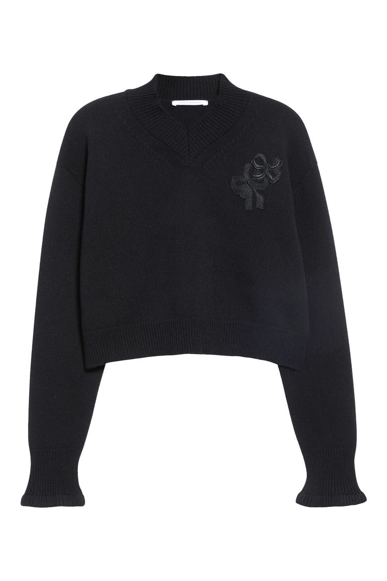 Drusilla Embroidered Bow Wool Sweater, Alternate, color, BLACK