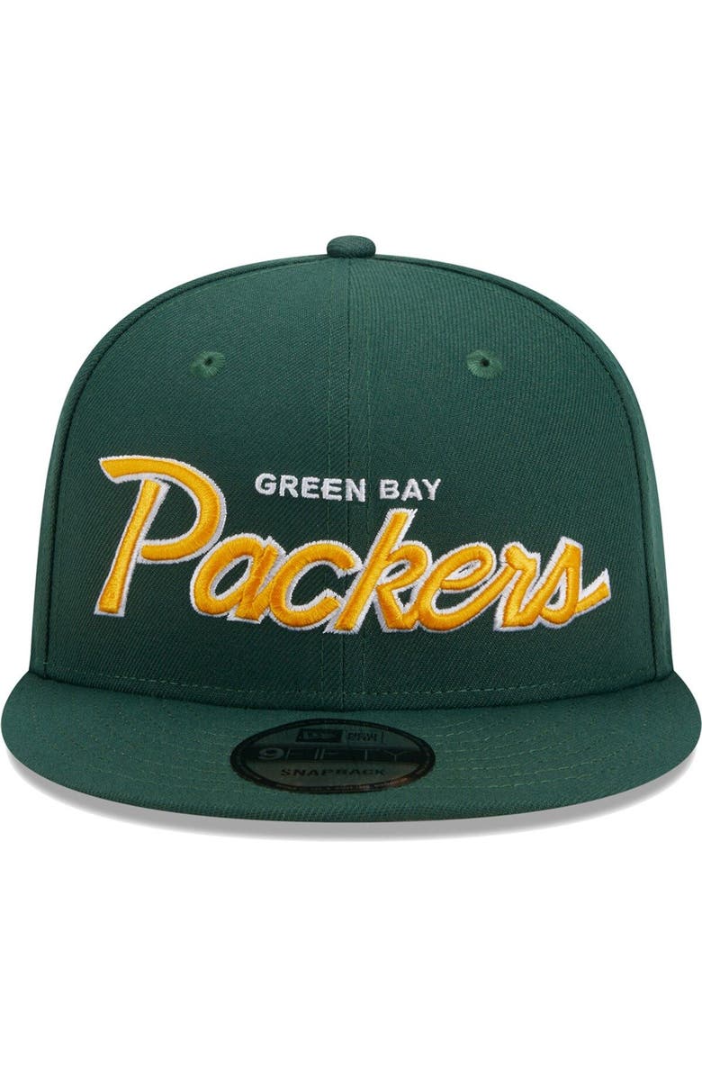 New Era Men's New Era Green Green Bay Packers Main Script 9FIFTY Snapback Hat, Alternate, color, Green
