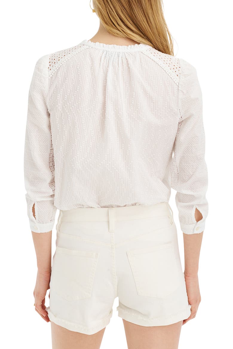 Mixed Eyelet Popover Top, Alternate, color, WHITE