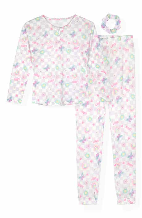 SLEEP ON IT Kids' Fitted Two-Piece Hacci Knit Pajamas & Scrunchie Set