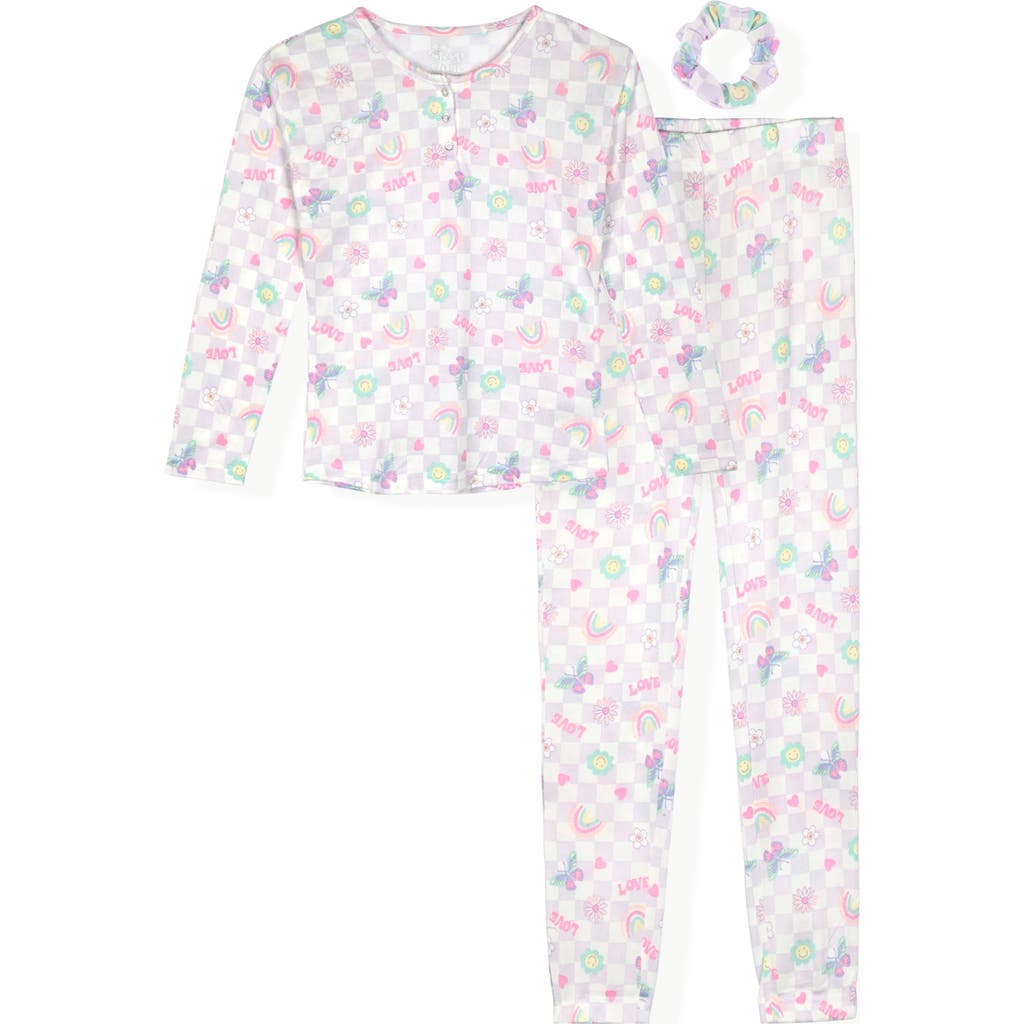 Sleep On It Kids' Fitted Two-piece Hacci Knit Pajamas & Scrunchie Set In Purple