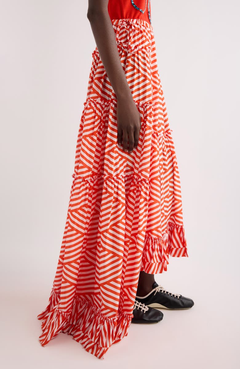 Dries Van Noten Sunia Washed Silk Mousseline Asymmetric Maxi Skirt, Alternate, color, Ecru/ Red