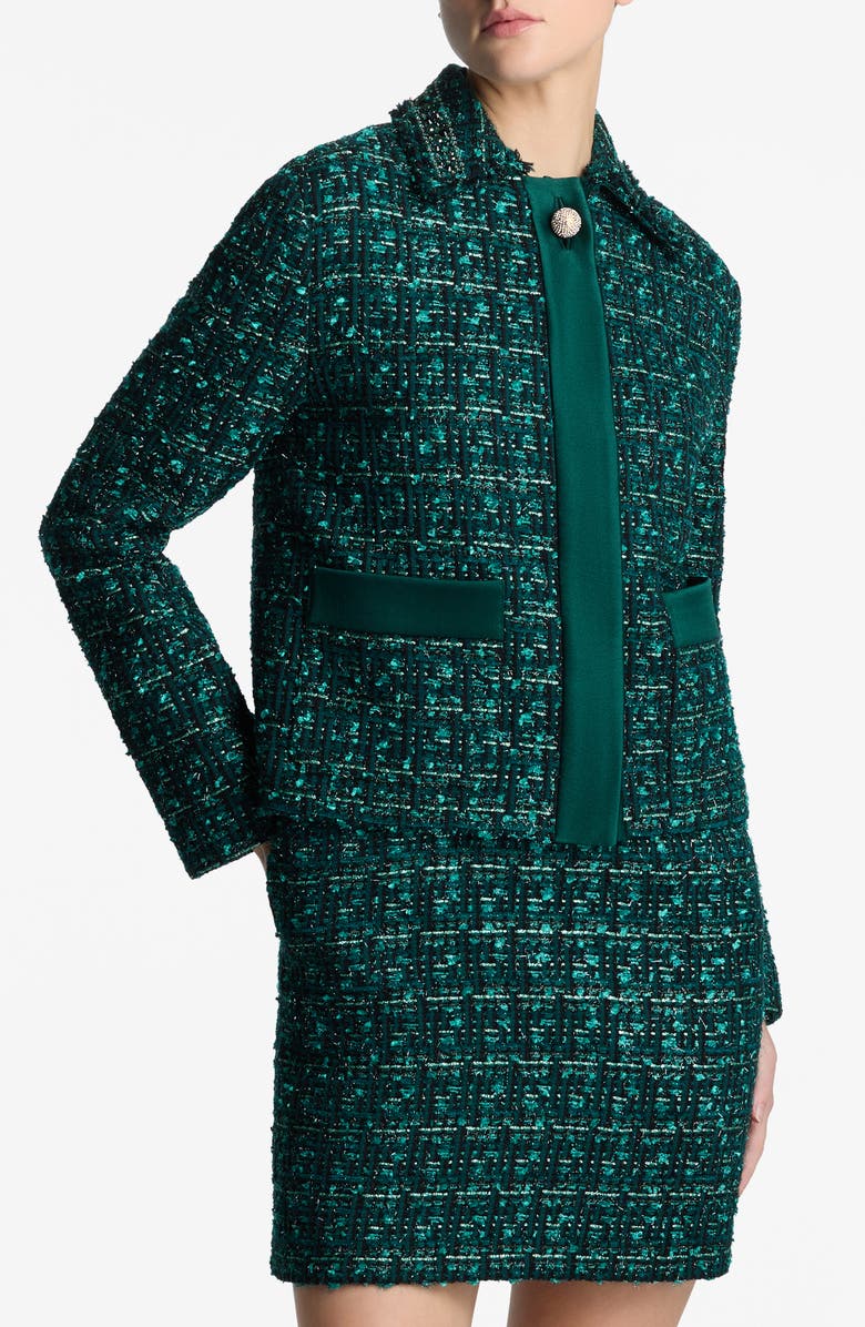 St. John Evening Metallic Tweed & Twill Jacket, Main, color, 