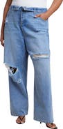 ELOQUII Foldover Waistband Distressed Straight Leg Jean