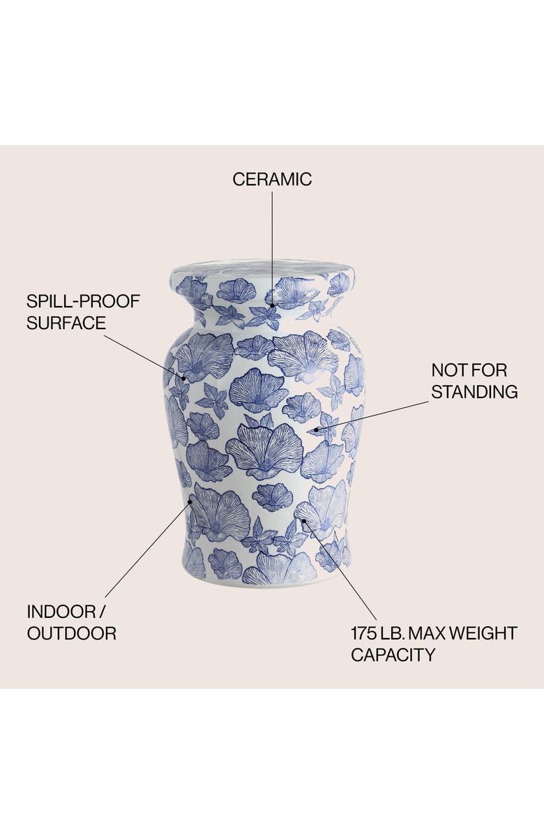JONATHAN Y Poppies 17.7" Ceramic Garden Stool, Alternate, color, White/Blue