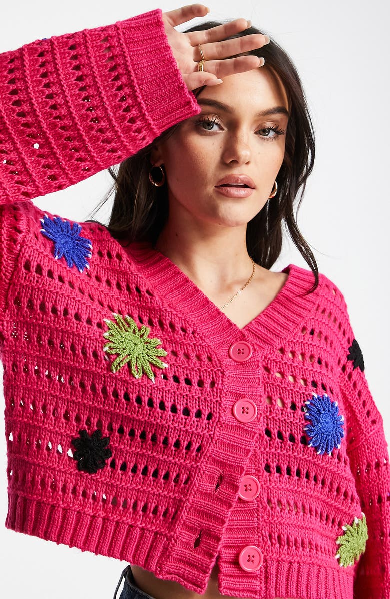 ASOS DESIGN Floral V-Neck Cardigan, Alternate, color,