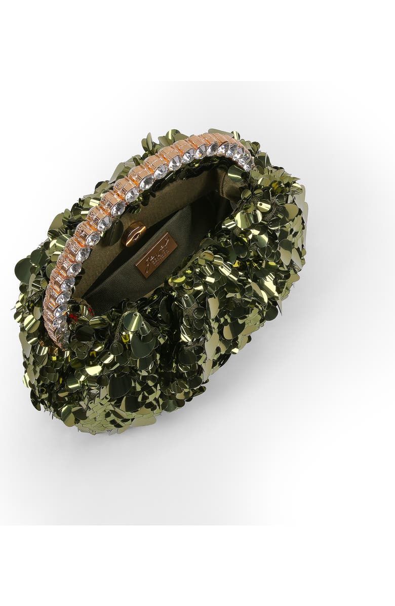 Jewel Badgley Mischka Holly Crinkle Sequin Crystal Handle Pouch Clutch, Alternate, color,