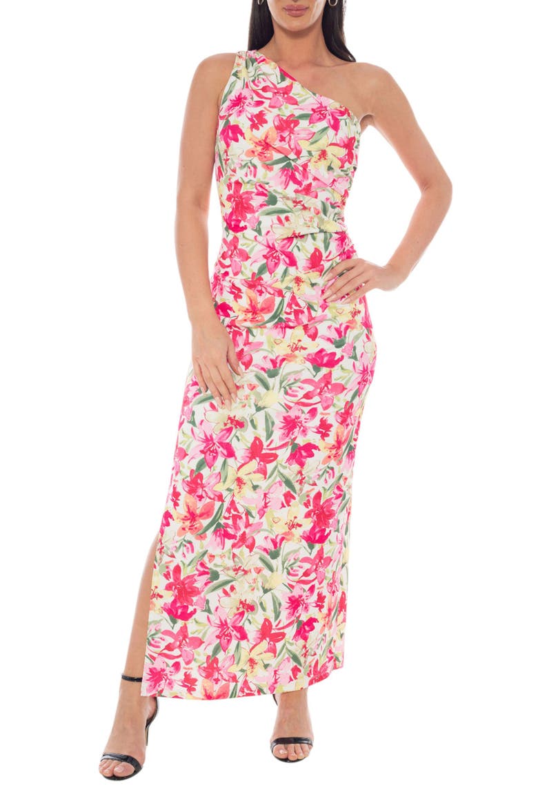 One Shoulder Floral Maxi Dress, Main, color, YELLOW MULTI
