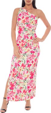 Oleg Cassini One Shoulder Floral Maxi Dress