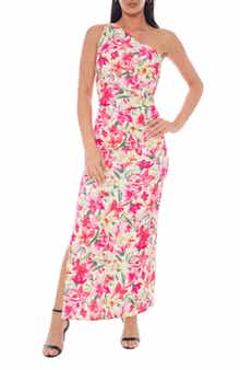 Oleg Cassini One Shoulder Floral Maxi Dress