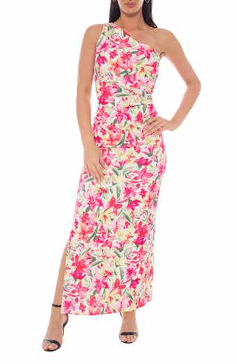 Oleg Cassini One Shoulder Floral Maxi Dress