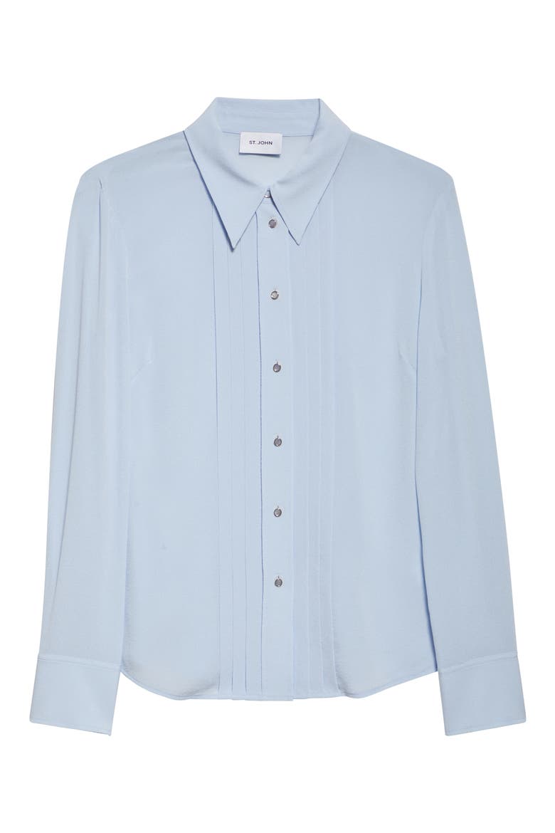 Silk Crepe Georgette Button-Up Shirt, Alternate, color, BLUE LAGOON