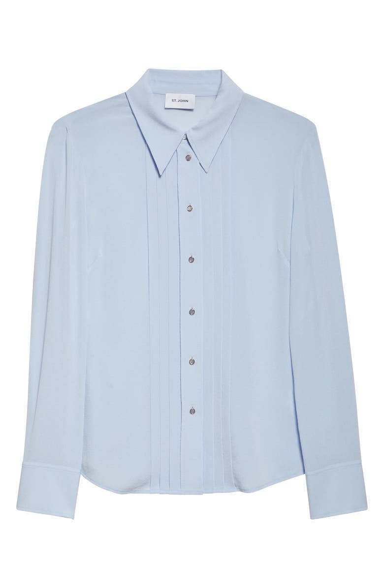 ST. JOHN Silk Crepe Georgette Button-Up Shirt, Alternate, color, Blue Lagoon