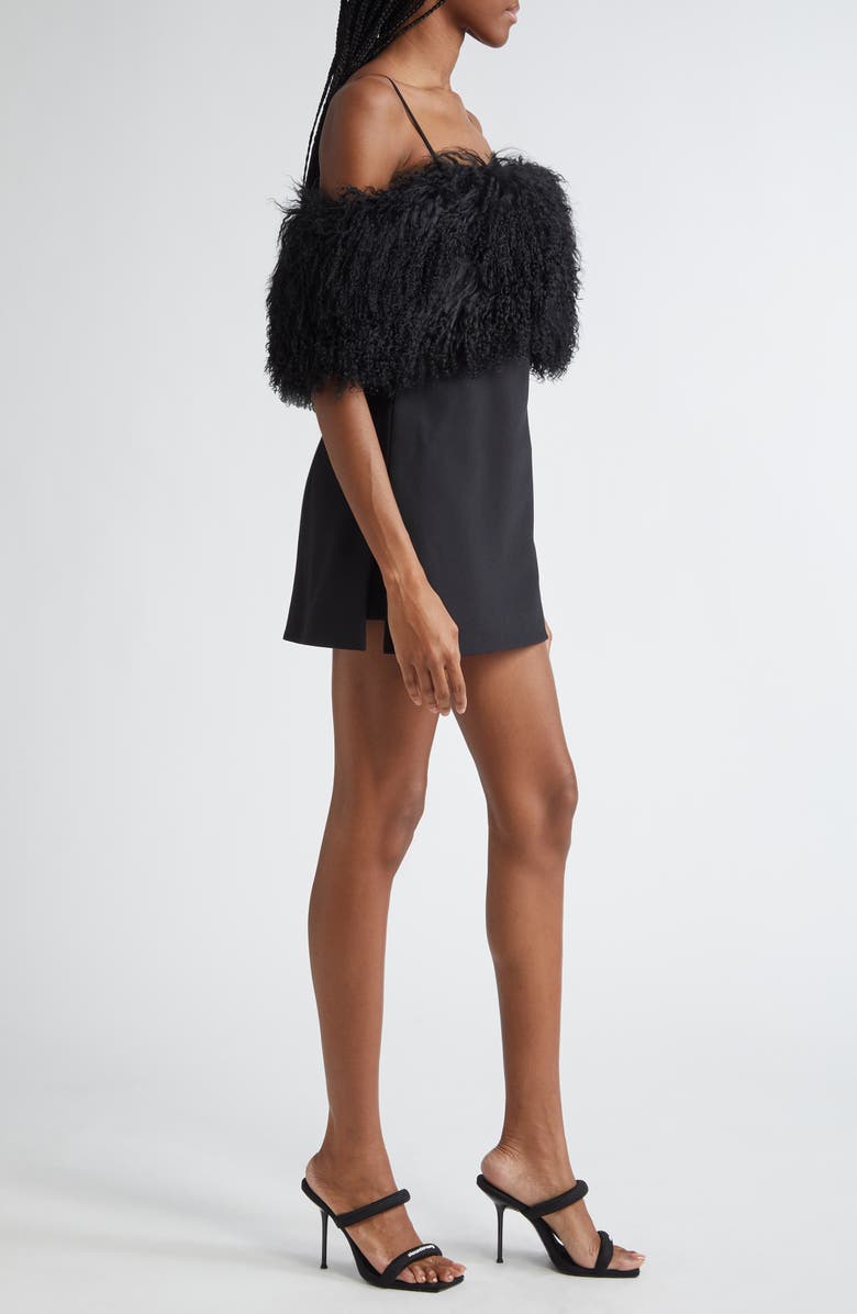 Alexander Wang Convertible Minidress with Genuine Shearling Stole, Alternate, color, 