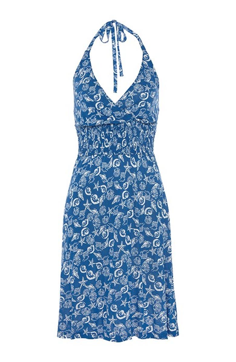 LASCANA Women's Printed Halter Dress, Alternate, color, Blue-Printed