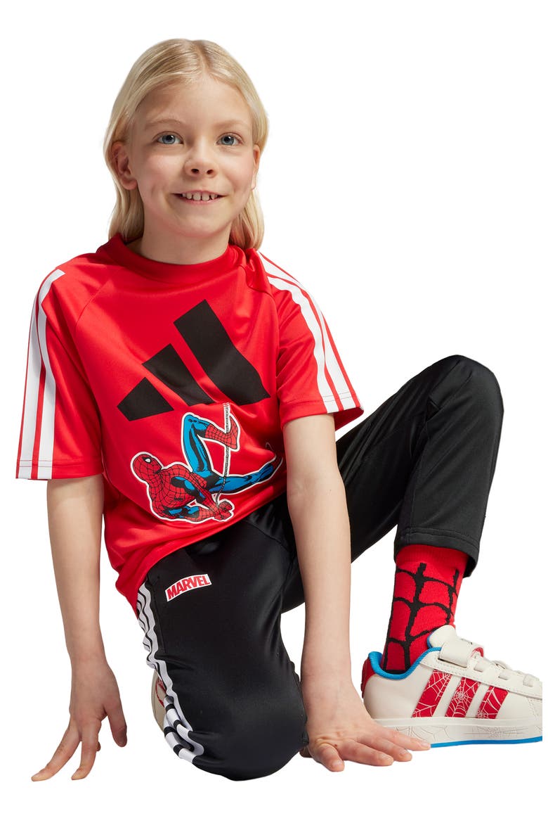 Kids' x Marvel Spider-Man Recycled Polyester T-Shirt, Alternate, color, PURRUB/WHI