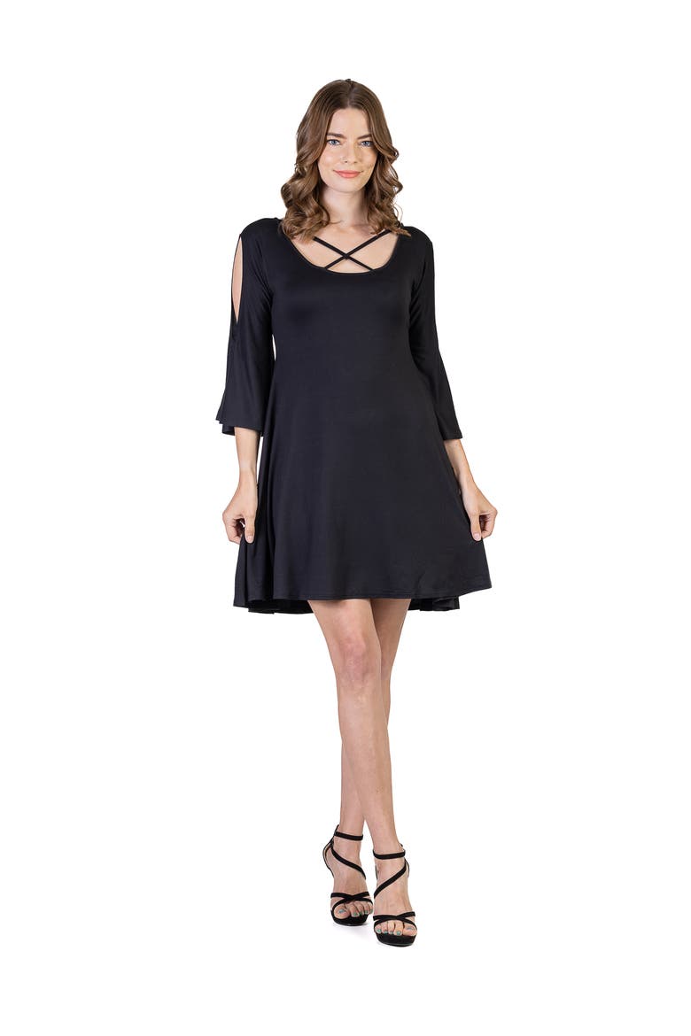 Knee Length Cold Shoulder Dress, Main, color, Black